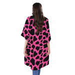 Black And Hot Pink Cow Print Open Front Beach Cover Up