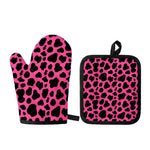 Black And Hot Pink Cow Print Oven Mitt And Pot Holder Set