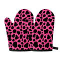 Black And Hot Pink Cow Print Oven Mitts