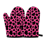 Black And Hot Pink Cow Print Oven Mitts
