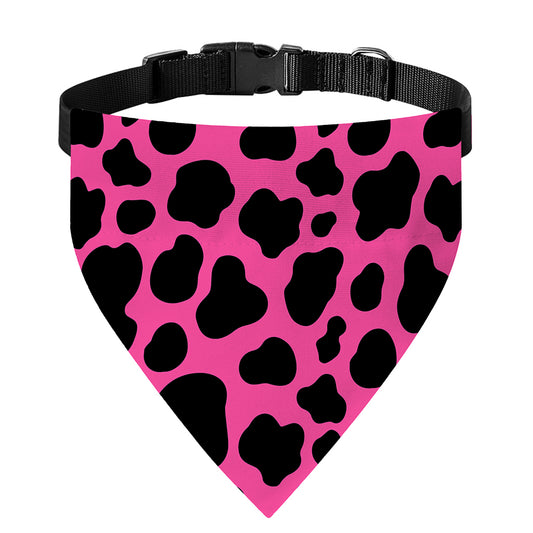 Black And Hot Pink Cow Print Over The Collar Dog Bandana