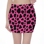 Black And Hot Pink Cow Print Pencil Mini Skirt