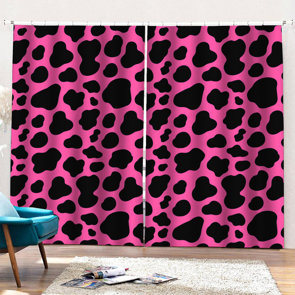 Black And Hot Pink Cow Print Pencil Pleat Curtains
