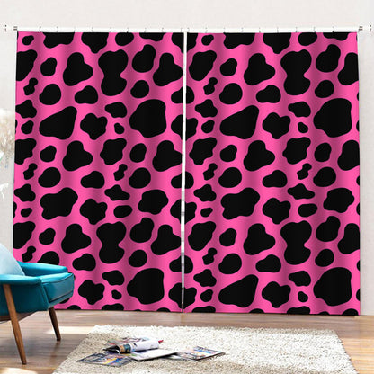 Black And Hot Pink Cow Print Pencil Pleat Curtains