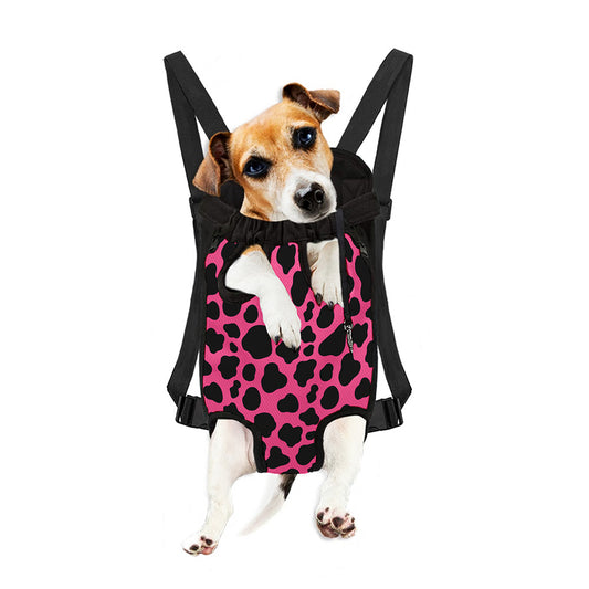 Black And Hot Pink Cow Print Pet Carrier Backpack