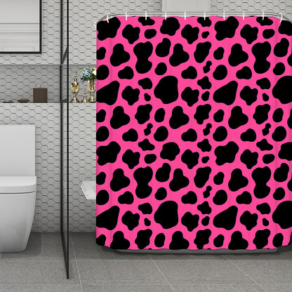 Black And Hot Pink Cow Print Polyester Shower Curtain