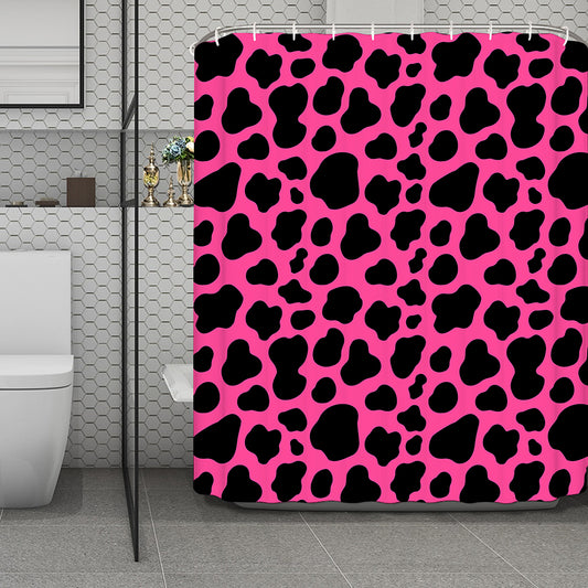 Black And Hot Pink Cow Print Polyester Shower Curtain