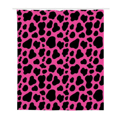 Black And Hot Pink Cow Print Polyester Shower Curtain