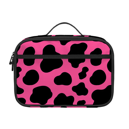 Black And Hot Pink Cow Print Portable Lunch Bag