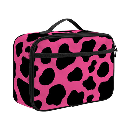 Black And Hot Pink Cow Print Portable Lunch Bag