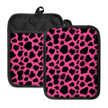 Black And Hot Pink Cow Print Pot Holders With Pocket