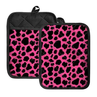 Black And Hot Pink Cow Print Pot Holders With Pocket
