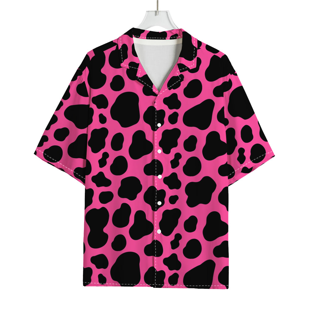 Black And Hot Pink Cow Print Rayon Hawaiian Shirt