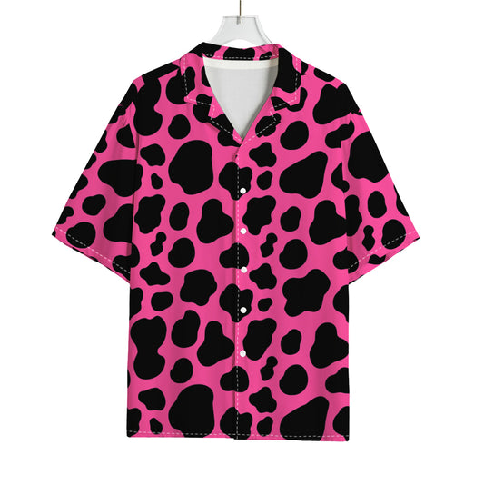 Black And Hot Pink Cow Print Rayon Hawaiian Shirt