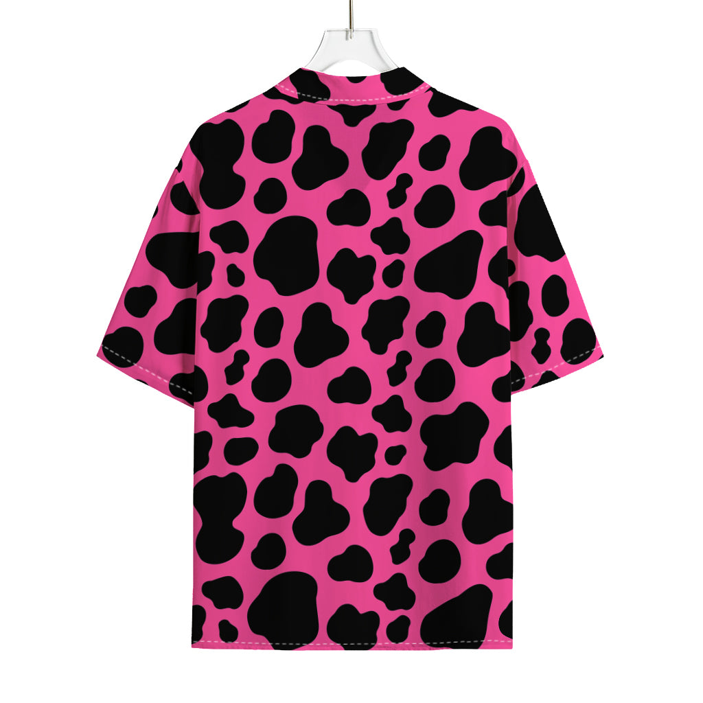 Black And Hot Pink Cow Print Rayon Hawaiian Shirt