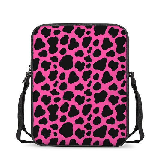 Black And Hot Pink Cow Print Rectangular Crossbody Bag
