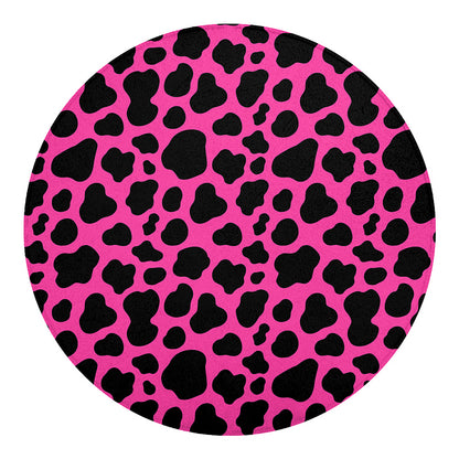 Black And Hot Pink Cow Print Round Blanket