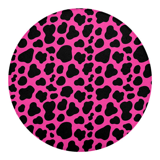 Black And Hot Pink Cow Print Round Blanket