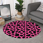 Black And Hot Pink Cow Print Round Rug