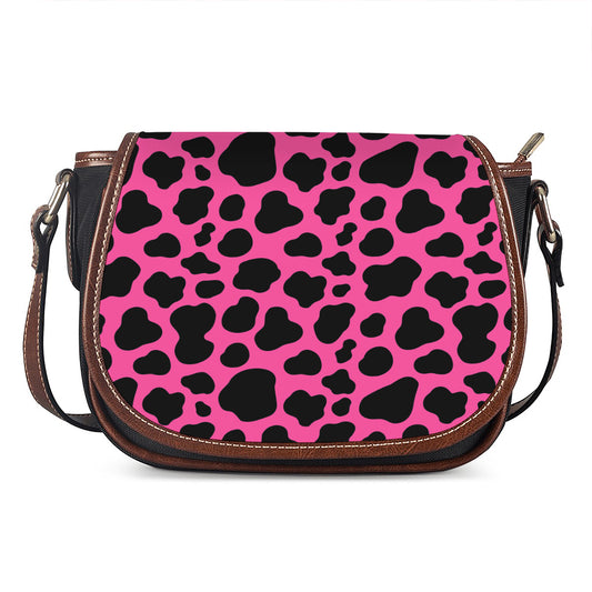 Black And Hot Pink Cow Print Saddle Bag