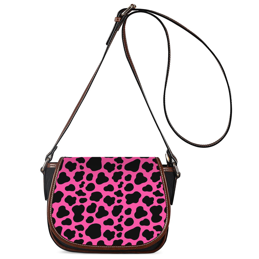 Black And Hot Pink Cow Print Saddle Bag