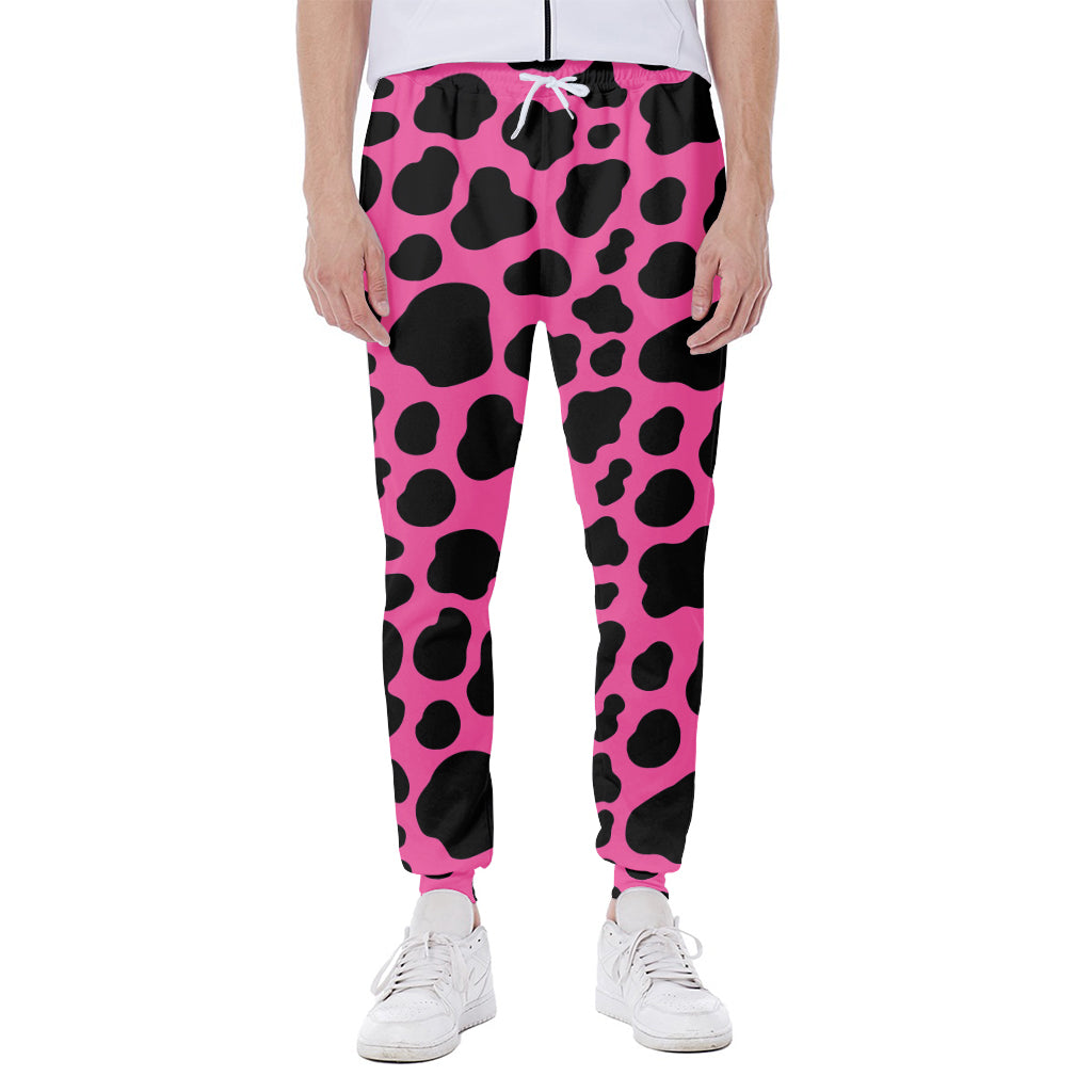 Black And Hot Pink Cow Print Scuba Joggers