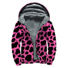 Black And Hot Pink Cow Print Sherpa Lined Zip Up Hoodie