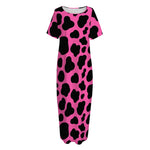Black And Hot Pink Cow Print Short Sleeve Long Nightdress