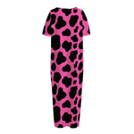 Black And Hot Pink Cow Print Short Sleeve Long Nightdress