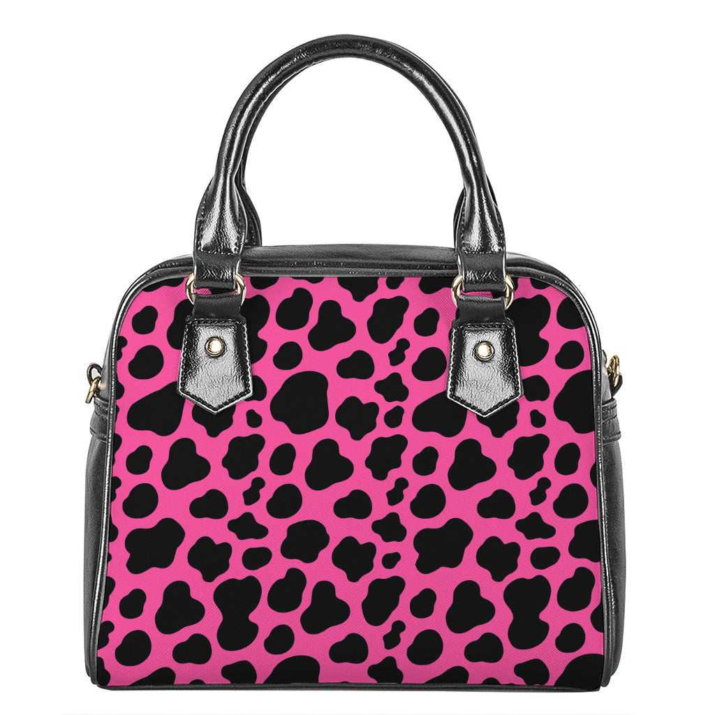 Black And Hot Pink Cow Print Shoulder Handbag