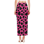Black And Hot Pink Cow Print Side Slit Maxi Skirt