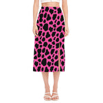 Black And Hot Pink Cow Print Side Slit Midi Skirt