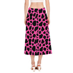 Black And Hot Pink Cow Print Side Slit Midi Skirt