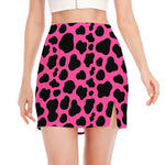 Black And Hot Pink Cow Print Side Slit Mini Skirt