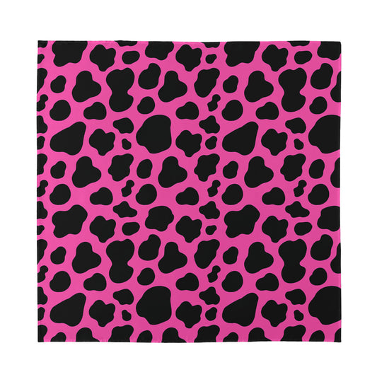 Black And Hot Pink Cow Print Silk Bandana