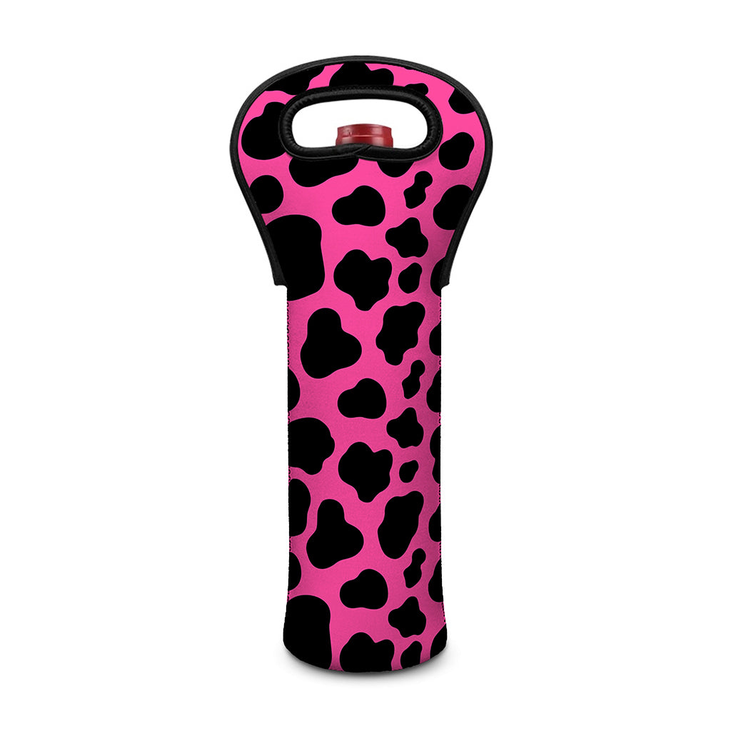 Black And Hot Pink Cow Print Single Neoprene Wine Tote
