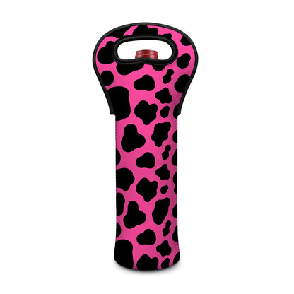 Black And Hot Pink Cow Print Single Neoprene Wine Tote