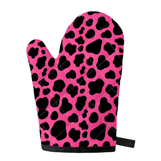 Black And Hot Pink Cow Print Single Oven Mitt