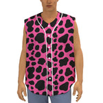 Black And Hot Pink Cow Print Sleeveless Baseball Jersey