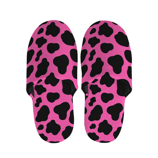 Black And Hot Pink Cow Print Slippers