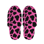 Black And Hot Pink Cow Print Slippers