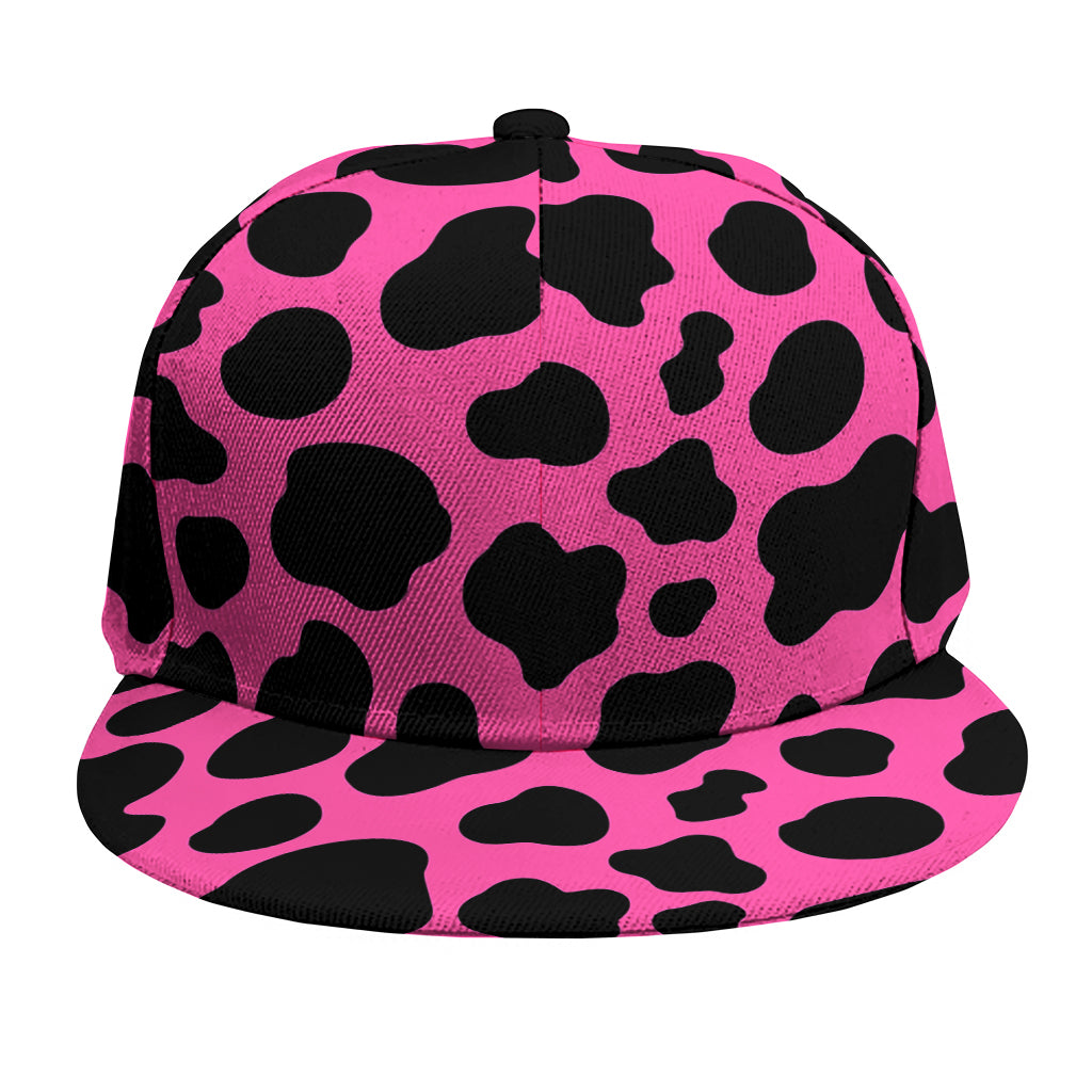 Black And Hot Pink Cow Print Snapback Cap