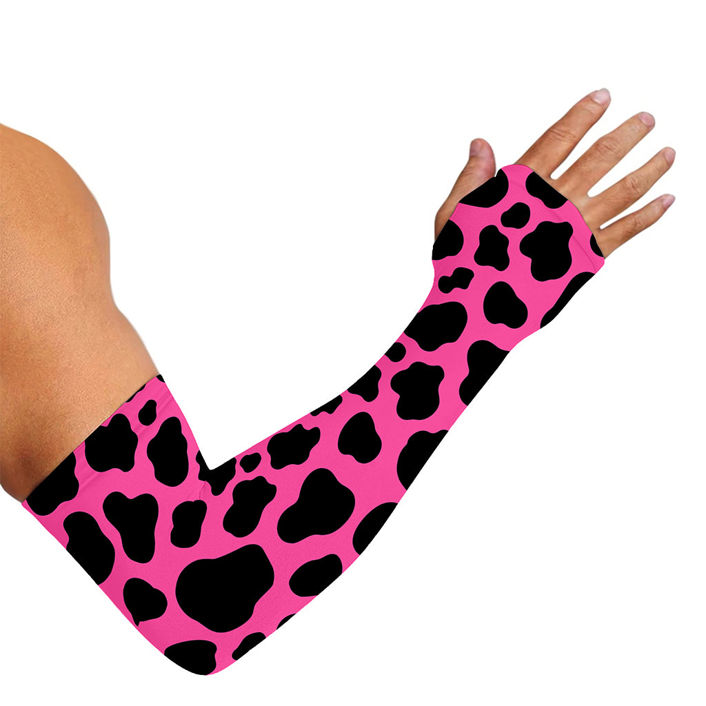 Black And Hot Pink Cow Print Sun Protection Arm Sleeves