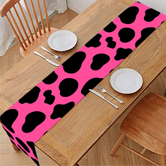 Black And Hot Pink Cow Print Table Runner