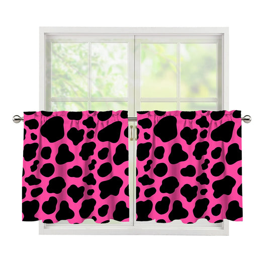Black And Hot Pink Cow Print Tier Curtains