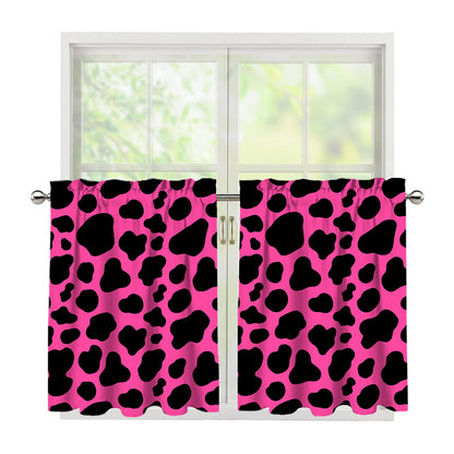 Black And Hot Pink Cow Print Tier Curtains