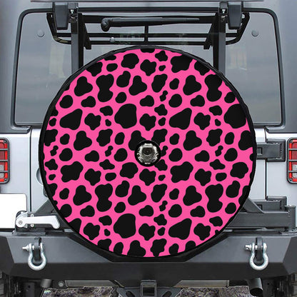 Black And Hot Pink Cow Print Tire Cover With Camera Hole