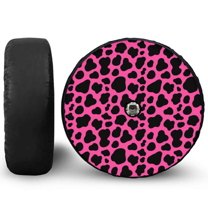 Black And Hot Pink Cow Print Tire Cover With Camera Hole