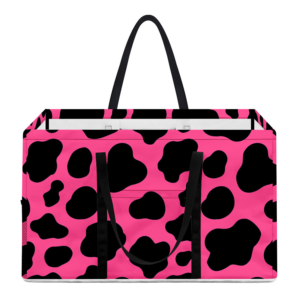 Black And Hot Pink Cow Print Utility Tote Bag