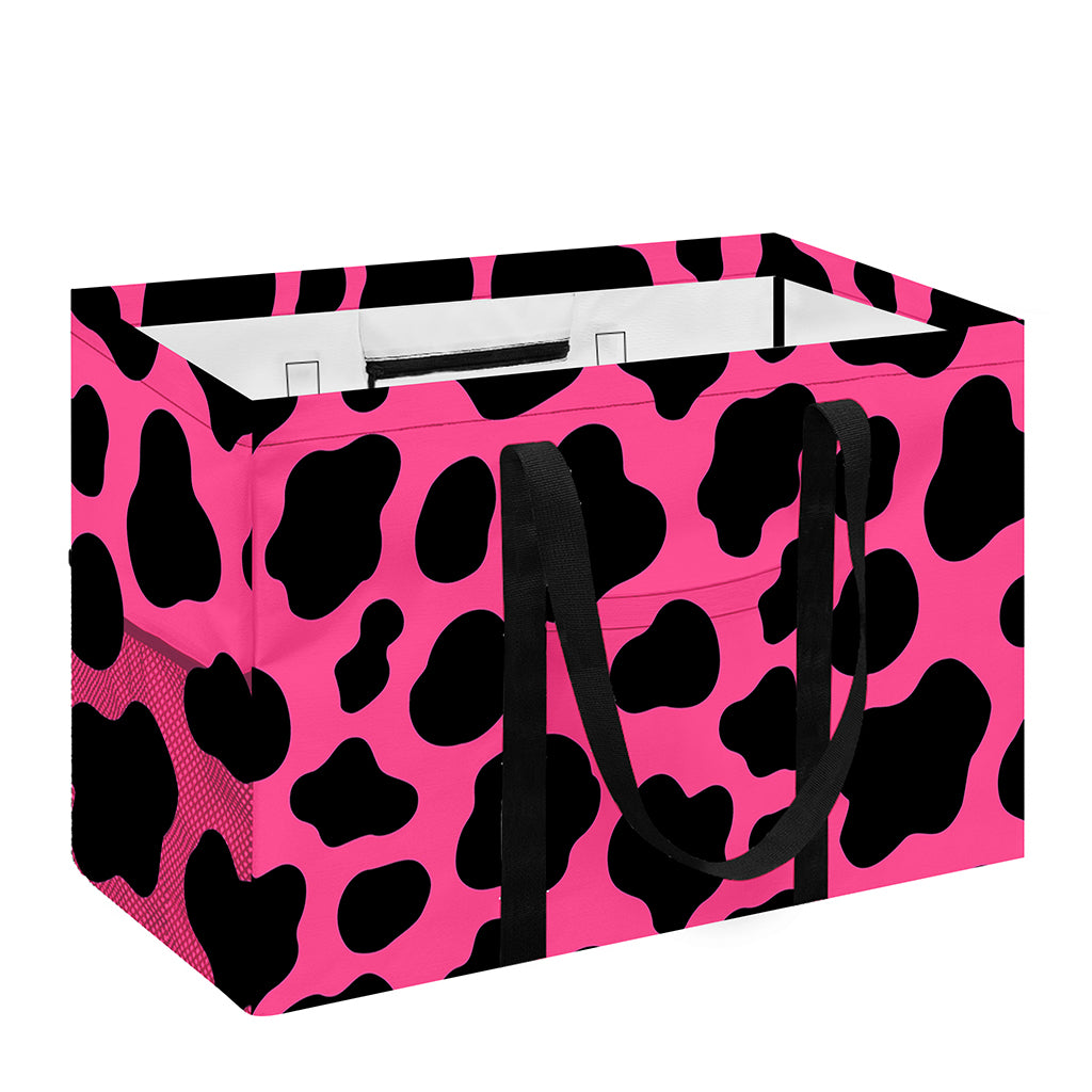 Black And Hot Pink Cow Print Utility Tote Bag